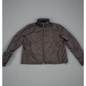 Polo Ralph Lauren Jacket Mens XL Black Full Zip Hidden Hood Windbreaker Red Pony
